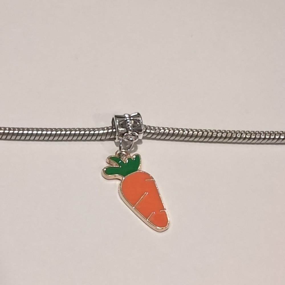 Silver Gold Orange Carrot Enamel‎ Dangle Charm for Pandora Style Bracelet